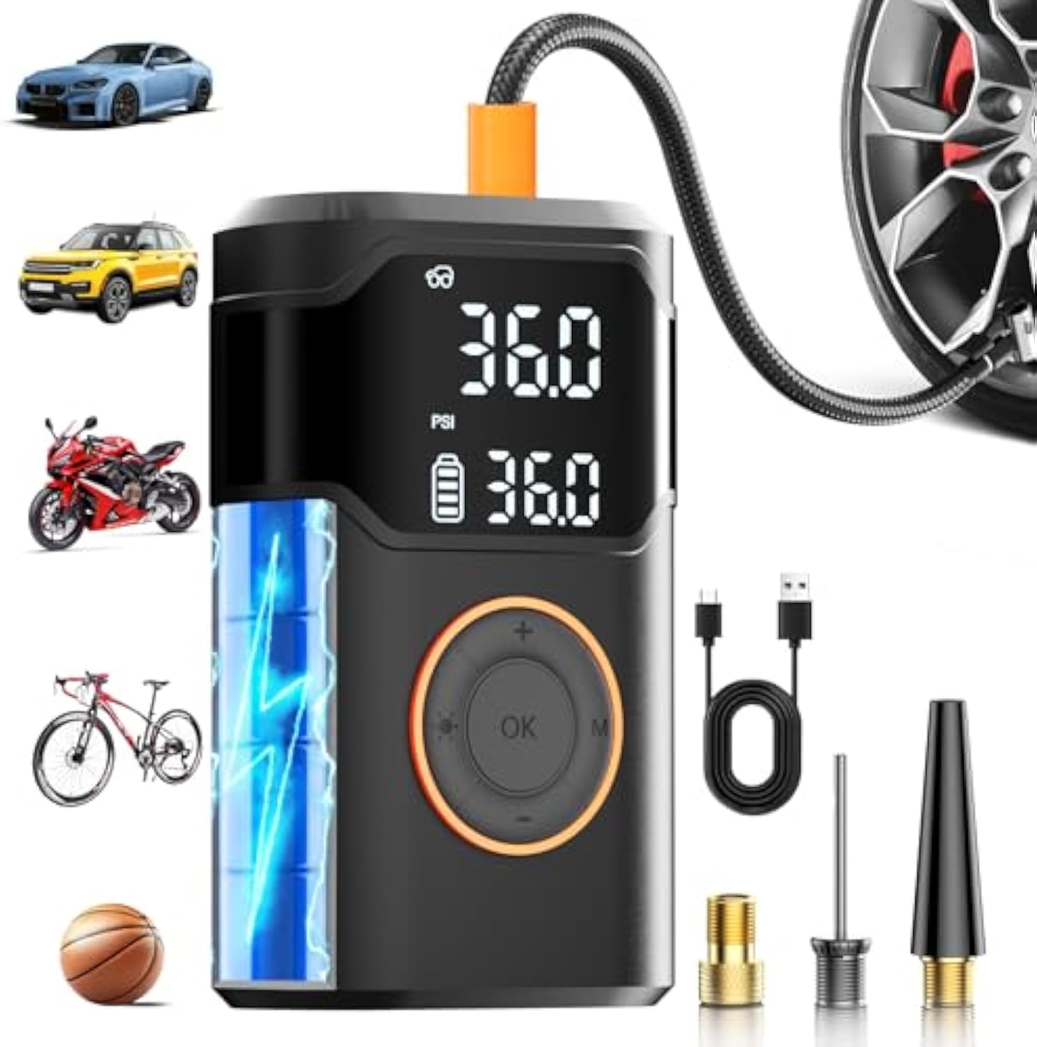Car Portable Tire Inflator - Automatique Rechargeable électrique Mini numérique sans